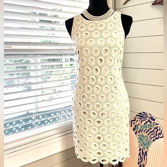 Rebecca Moses,Ivory Cotton,Circle Eyelet  Dress,Pockets,Lined,Classic,EUC Size S - Picture 6 of 14